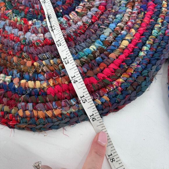 Handmade Braided Chair Pads set of 4 Red/Blue Table Linen Placemat Round 16” - Picture 5 of 5